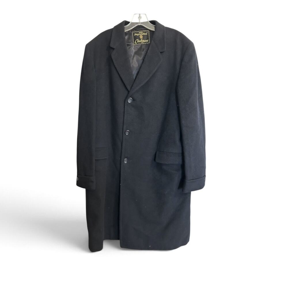 Vintage Black Cashmere Overcoat Size Large Men Made In USA Michaels-Stern